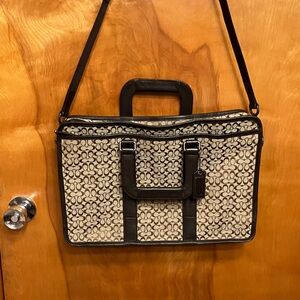 COACH. BROWN AND TAN BUSINESS CANVAS BRIEFCASE WITH LEATHER TRIM. AUTHENTIC. EUC